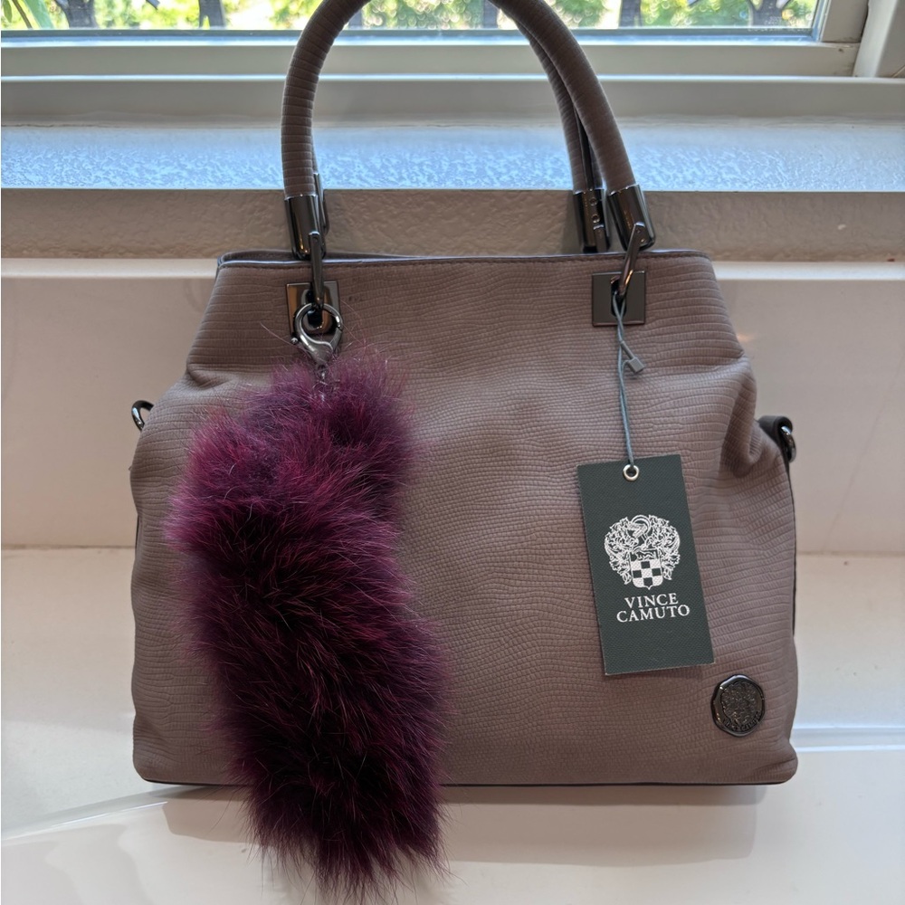 Vince Camuto Taupe Handbag Satchel “Elva” w/ Shoulder Strap. Color Elephant